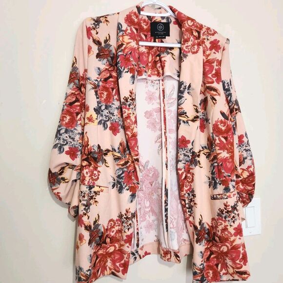 Boomboom Jeans Floral Blazer Size Large 3/4 Sleeves Open Jacket - Picture 1 of 11